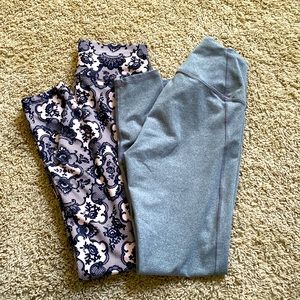 Fabletics 7/8 high waist leggings. Gray Define and Black lace LOT